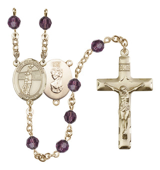 14 Karat Gold-Filled 6mm Austrian Crystal Saint Christopher/Volleyball Rosary in Amethyst