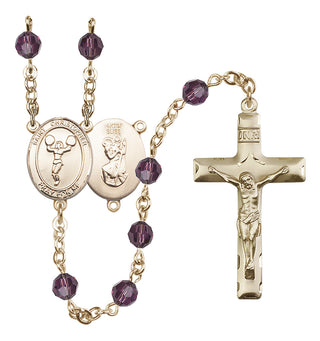 14 Karat Gold-Filled 6mm Austrian Crystal Saint Christopher/Cheerleading Rosary in Amethyst
