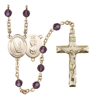 14 Karat Gold-Filled 6mm Austrian Crystal Saint Christopher/Gymnastics Rosary in Amethyst