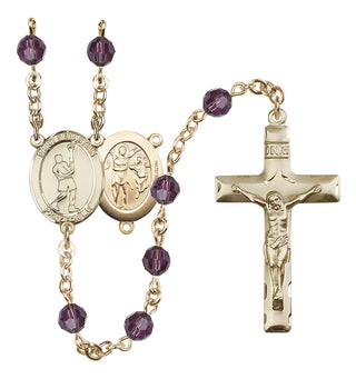 14 Karat Gold-Filled 6mm Austrian Crystal Saint Sebastian/Lacrosse Rosary in Amethyst