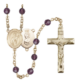 14 Karat Gold-Filled 6mm Austrian Crystal Saint Christopher / Rodeo Rosary in Amethyst