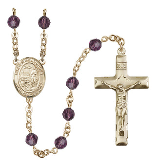 14 Karat Gold-Filled 6mm Austrian Crystal Virgen del Lourdes Rosary in Amethyst
