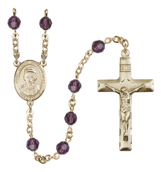 14 Karat Gold-Filled 6mm Austrian Crystal Saint Joseph Freinademetz Rosary in Amethyst