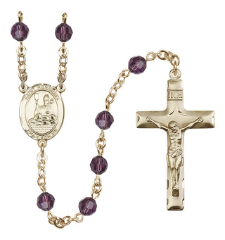 14 Karat Gold-Filled 6mm Austrian Crystal Saint Honorius of Amiens Rosary in Amethyst