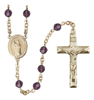 14 Karat Gold-Filled 6mm Austrian Crystal Saint Columbkille Rosary in Amethyst