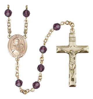 14 Karat Gold-Filled 6mm Austrian Crystal Saint Viator of Bergamo Rosary in Amethyst