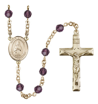 14 Karat Gold-Filled 6mm Austrian Crystal Our Lady Rosa Mystica Rosary in Amethyst
