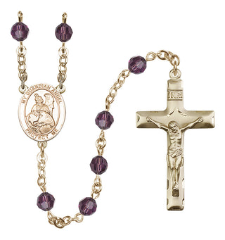 14 Karat Gold-Filled 6mm Austrian Crystal Guardian Angel Protector Rosary in Amethyst