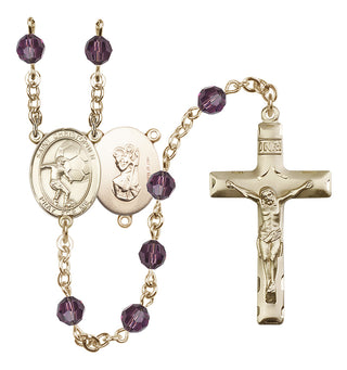 14 Karat Gold-Filled 6mm Austrian Crystal Saint Christopher/Soccer Rosary in Amethyst