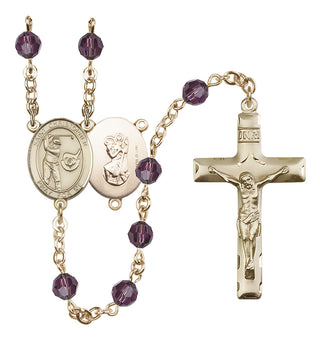 14 Karat Gold-Filled 6mm Austrian Crystal Saint Christopher/Golf Rosary in Amethyst
