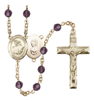 14 Karat Gold-Filled 6mm Austrian Crystal Saint Christopher/Gymnastics Rosary in Amethyst