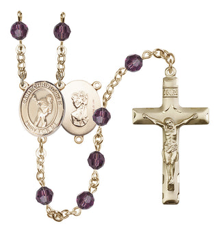 14 Karat Gold-Filled 6mm Austrian Crystal Saint Christopher/Lacrosse Rosary in Amethyst