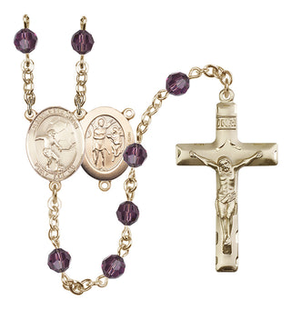 14 Karat Gold-Filled 6mm Austrian Crystal Saint Sebastian / Soccer Rosary in Amethyst