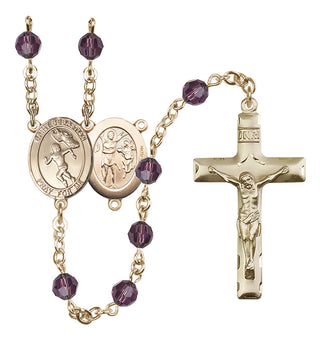14 Karat Gold-Filled 6mm Austrian Crystal Saint Sebastian /Track&Field-Women Rosary in Amethyst