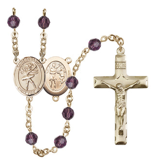 14 Karat Gold-Filled 6mm Austrian Crystal Saint Sebastian / Dance Rosary in Amethyst