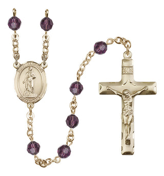 14 Karat Gold 6mm Austrian Crystal Saint Barbara Rosary in Amethyst