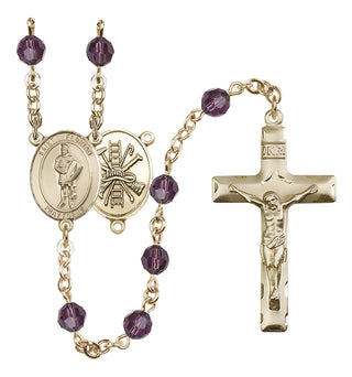 14 Karat Gold 6mm Austrian Crystal Saint Florian/Firefighter Rosary in Amethyst