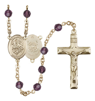 14 Karat Gold 6mm Austrian Crystal Saint George / Coast Guard Rosary in Amethyst