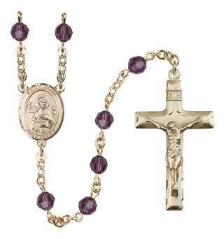 14 Karat Gold 6mm Austrian Crystal Saint John the Apostle Rosary in Amethyst