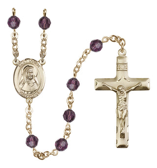 14 Karat Gold 6mm Austrian Crystal Saint Louise de Marillac Rosary in Amethyst