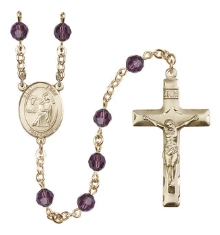 14 Karat Gold 6mm Austrian Crystal Saint Luke the Apostle Rosary in Amethyst