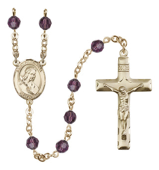 14 Karat Gold 6mm Austrian Crystal Saint Philomena Rosary in Amethyst