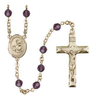 14 Karat Gold 6mm Austrian Crystal Saint Thomas Aquinas Rosary in Amethyst