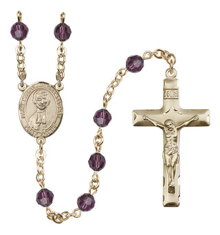 14 Karat Gold 6mm Austrian Crystal Saint Marcellin Champagnat Rosary in Amethyst