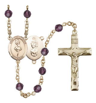 14 Karat Gold 6mm Austrian Crystal Saint Christopher/Dance Rosary in Amethyst