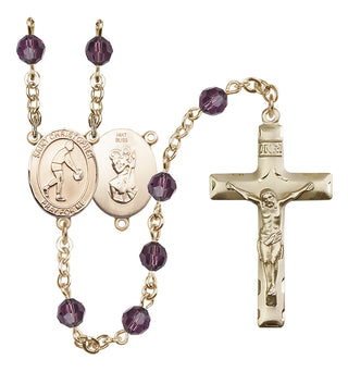 14 Karat Gold 6mm Austrian Crystal Saint Christopher/Basketball Rosary in Amethyst