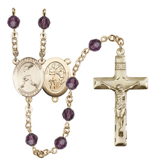 14 Karat Gold 6mm Austrian Crystal Saint Sebastian/Baseball Rosary in Amethyst
