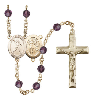 14 Karat Gold 6mm Austrian Crystal Saint Sebastian/Football Rosary in Amethyst