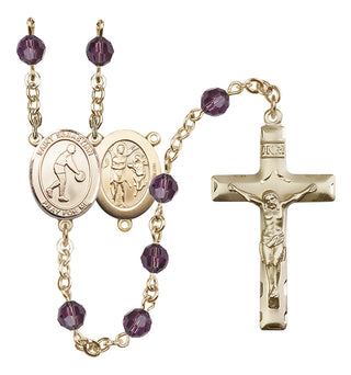 14 Karat Gold 6mm Austrian Crystal Saint Sebastian/Basketball Rosary in Amethyst