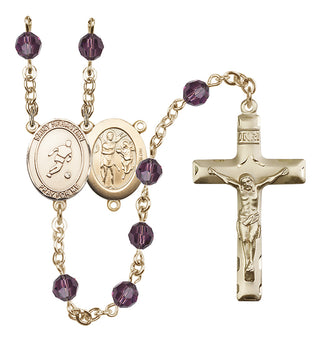14 Karat Gold 6mm Austrian Crystal Saint Sebastian/Soccer Rosary in Amethyst