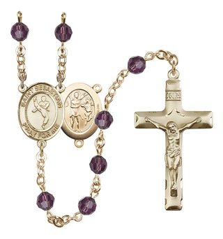 14 Karat Gold 6mm Austrian Crystal Saint Sebastian/Martial Arts Rosary in Amethyst