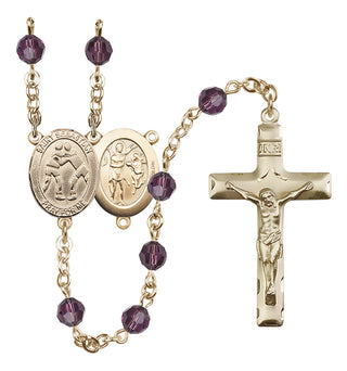 14 Karat Gold 6mm Austrian Crystal Saint Sebastian/Wrestling Rosary in Amethyst