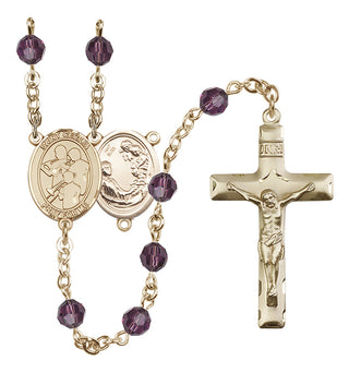14 Karat Gold 6mm Austrian Crystal Saint Cecilia / Marching Band Rosary in Amethyst