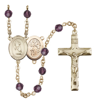 14 Karat Gold 6mm Austrian Crystal Saint Sebastian / Rugby Rosary in Amethyst