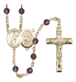 14 Karat Gold 6mm Austrian Crystal Saint Sebastian / Rodeo Rosary in Amethyst