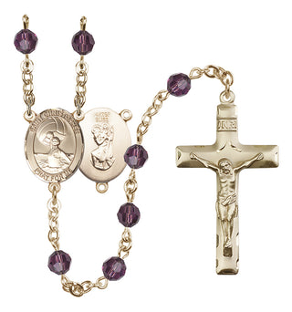 14 Karat Gold 6mm Austrian Crystal Saint Christopher/Water Polo Women Rosary in Amethyst