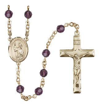 14 Karat Gold 6mm Austrian Crystal Saint Vincent Ferrer Rosary in Amethyst