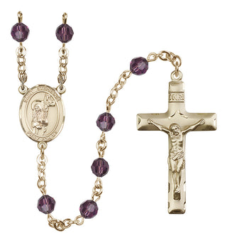14 Karat Gold 6mm Austrian Crystal Saint Stephanie Rosary in Amethyst