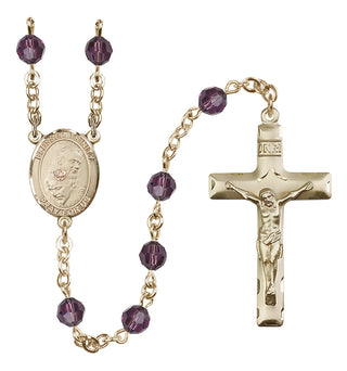14 Karat Gold 6mm Austrian Crystal Blessed Trinity Rosary in Amethyst
