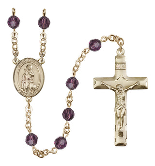 14 Karat Gold 6mm Austrian Crystal Saint Rachel Rosary in Amethyst