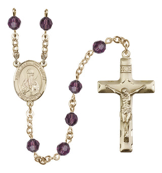 14 Karat Gold 6mm Austrian Crystal Saint Basil the Great Rosary in Amethyst
