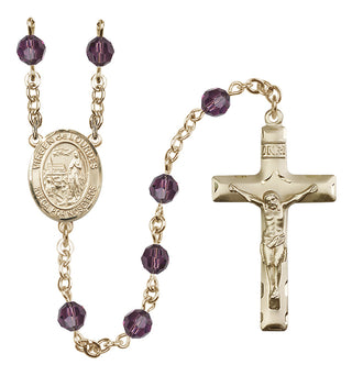 14 Karat Gold 6mm Austrian Crystal Virgen del Lourdes Rosary in Amethyst
