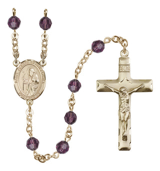 14 Karat Gold 6mm Austrian Crystal Saint Joseph of Arimathea Rosary in Amethyst