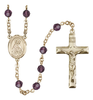14 Karat Gold 6mm Austrian Crystal Our Lady of Olives Rosary in Amethyst