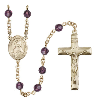 14 Karat Gold 6mm Austrian Crystal Immaculate Heart of Mary Rosary in Amethyst
