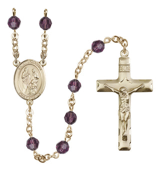 14 Karat Gold 6mm Austrian Crystal Saint Joachim Rosary in Amethyst